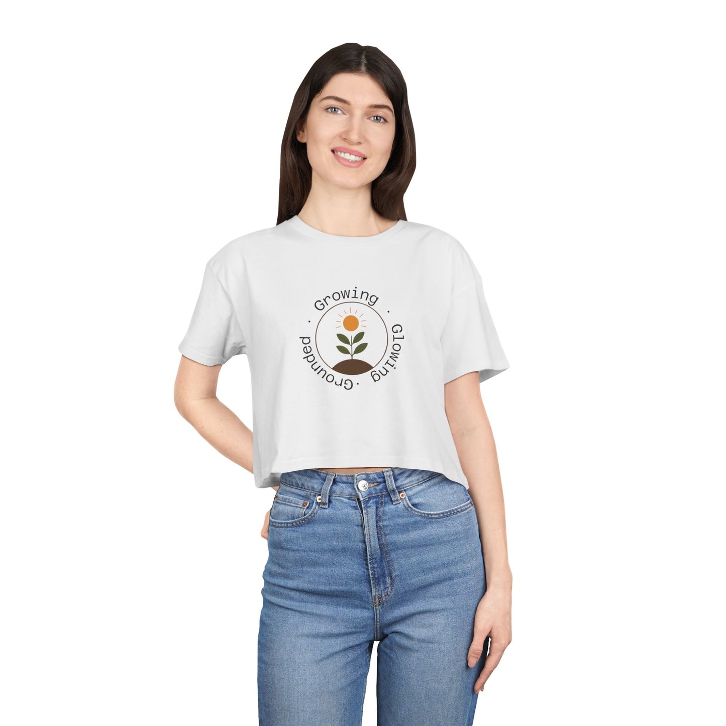 Grounded • Growing • Glowing - Women's Relaxed Fit Crop Tee